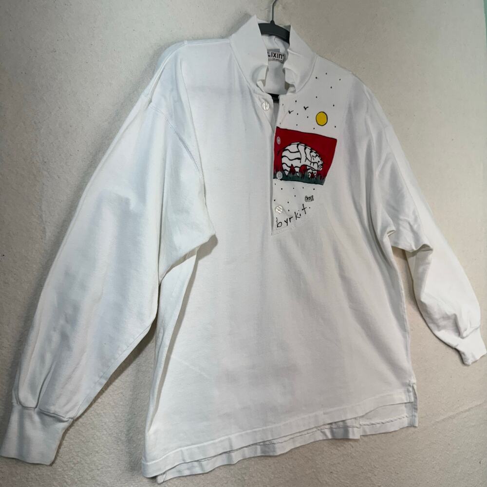 LIXIN Byrkit 88' Oversized Thick Cotton Zebra Henley Shirt 80s VTG Size Medium - Picture 7 of 8